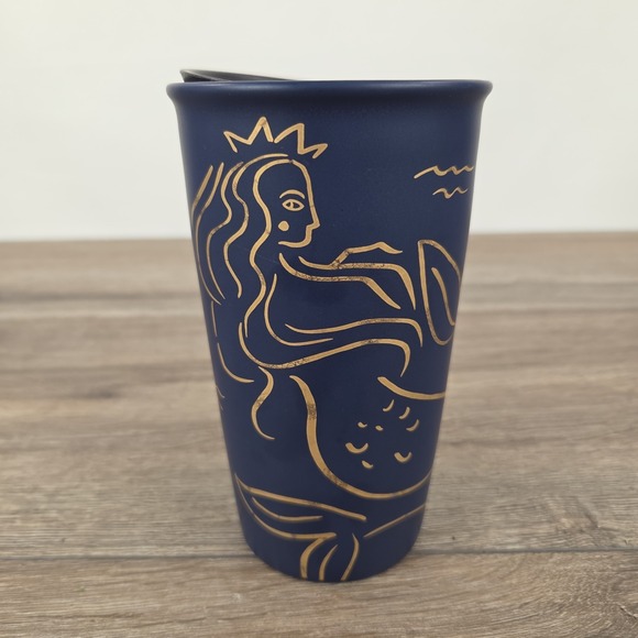 Starbucks Other - Starbucks 2017 Navy Blue Siren Mermaid Ceramic Tumbler Mug 12oz Anniversary